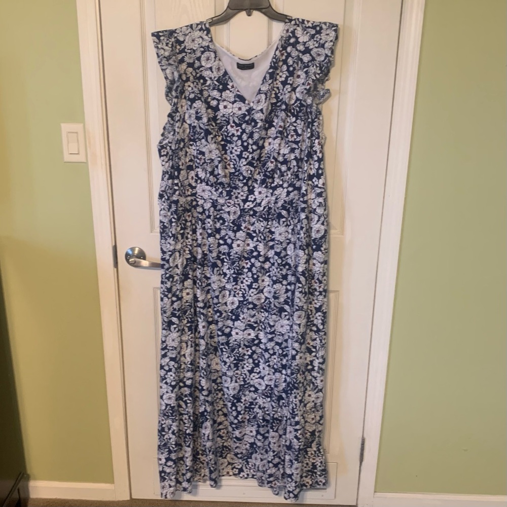 Lane Bryant Blue and White Sleeveless Maxi Sundress
